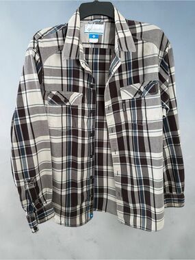 Columbia Plaid Shirt in‎ Brown, Cream & Blue Stripes